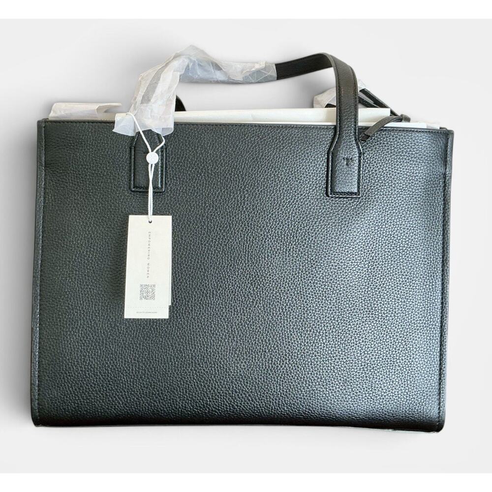 🆕NWT Tory Burch Thea Center Zip Pebbled Leather Tote Bag Black Authentic - Picture 4 of 14